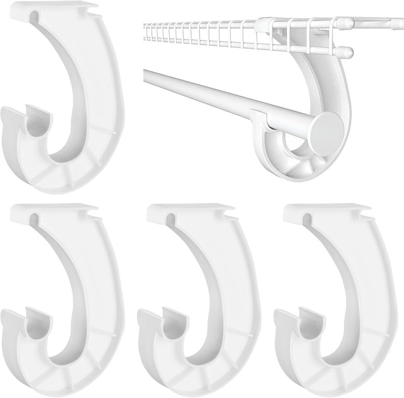 YLOLUL 4Pcs 3/4 Hanging Rod Support White Closet Shelf Rod Holder J-Shaped Closet Brackets for Hanging Clothes Cabinets Storage and Curtain Fixation - Image 1